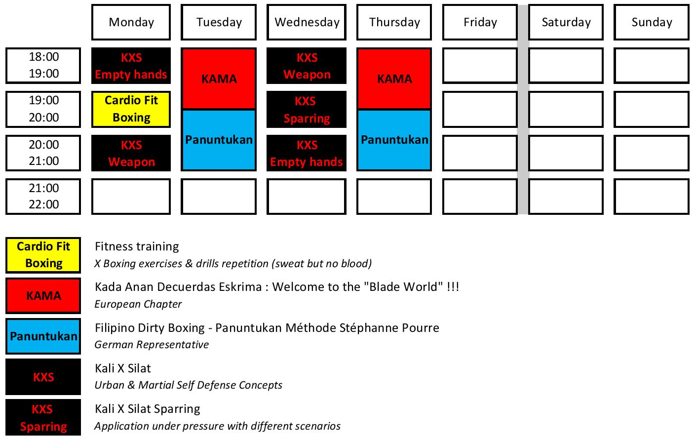 Total Defense Academy Schedule